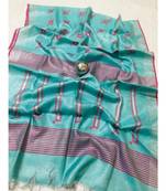 blue Handcrafted tissue linen saree with jacquard woven design