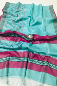 blue Handcrafted tissue linen saree with jacquard woven design