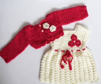 Pink hand woven woolen blends kids-frocks 1