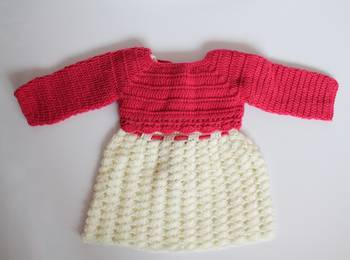 Pink hand woven woolen blends kids-frocks 2