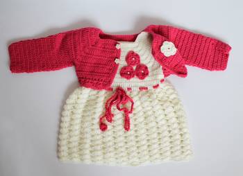 Pink hand woven woolen blends kids-frocks 3