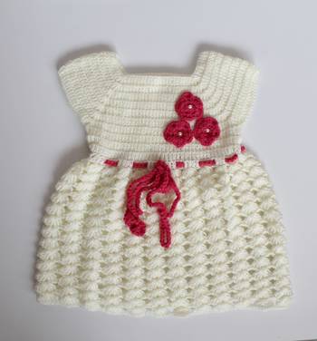 Pink hand woven woolen blends kids-frocks 4