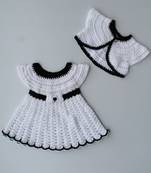 White hand woven woolen blends kids-frocks