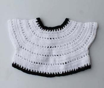White hand woven woolen blends kids-frocks 4