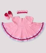 Pink hand woven woolen blends kids-frocks
