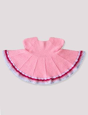 Pink hand woven woolen blends kids-frocks 3