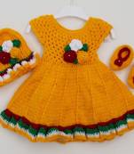 Yellow hand woven woolen blends kids-frocks