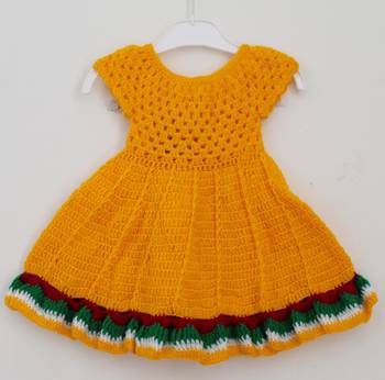 Yellow hand woven woolen blends kids-frocks 2