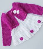 White hand woven woolen blends kids-frocks