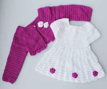 White hand woven woolen blends kids-frocks 3