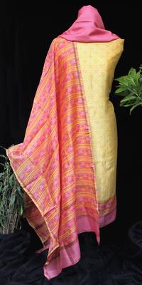 Lemon And Pink Printed Unstitched Suit 1