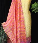 Lemon And Pink Printed Unstitched Suit