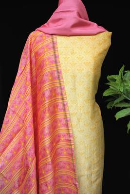 Lemon And Pink Printed Unstitched Suit 3