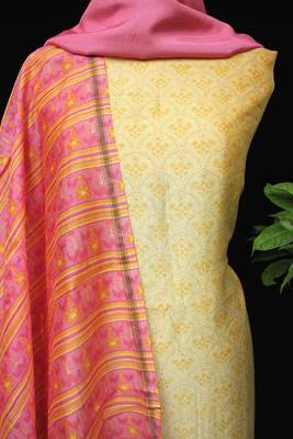 Lemon And Pink Printed Unstitched Suit 5