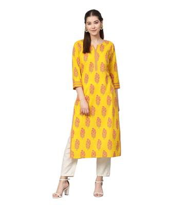 Yellow Cotton Printed  Kurta 1