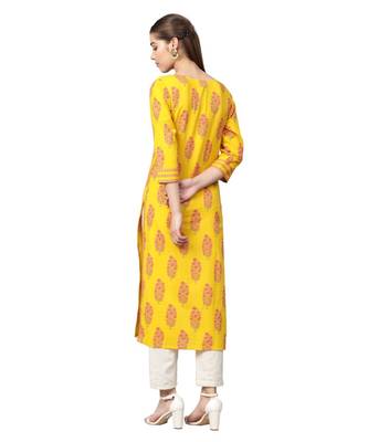 Yellow Cotton Printed  Kurta 4