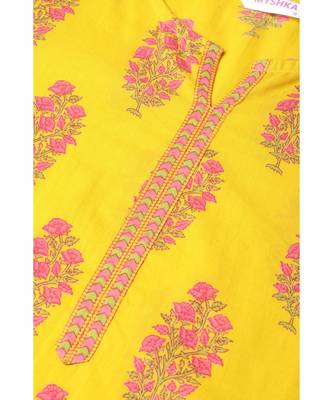 Yellow Cotton Printed  Kurta 5