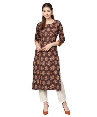 Brown Cotton Printed  Kurta 1