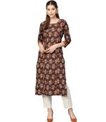 Brown Cotton Printed  Kurta