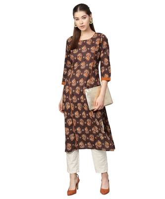 Brown Cotton Printed  Kurta 2