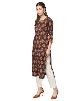 Brown Cotton Printed  Kurta 3
