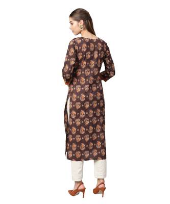 Brown Cotton Printed  Kurta 5