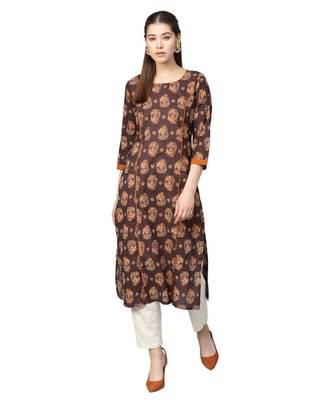 Brown Cotton Printed  Kurta 6