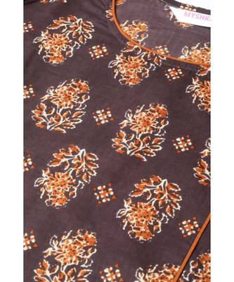 Brown Cotton Printed  Kurta 7
