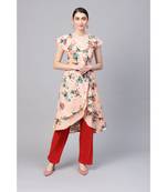 Pink Polyester Printed  Kurta