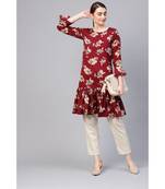 Maroon Polyester Printed  Kurta