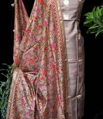 Mouse Color Zari Woven Soft Silk Unstitched Suit