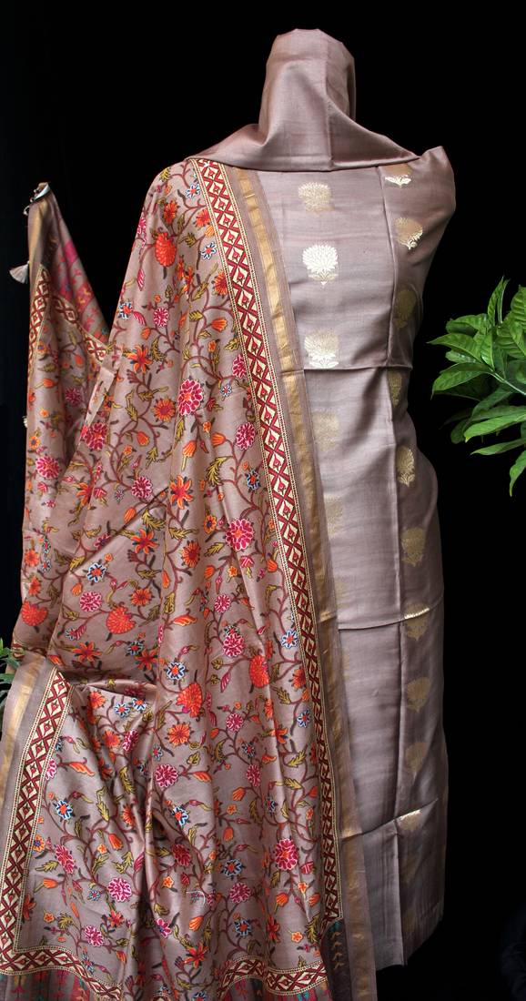 Mouse Color Zari Woven Soft Silk Unstitched Suit