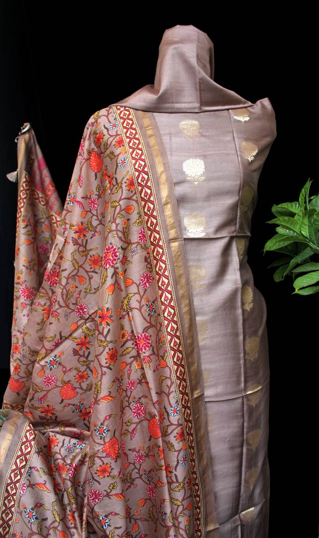 Mouse Color Zari Woven Soft Silk Unstitched Suit