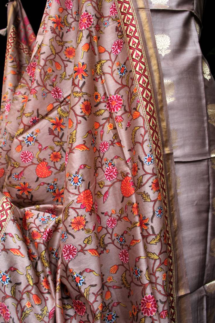 Mouse Color Zari Woven Soft Silk Unstitched Suit