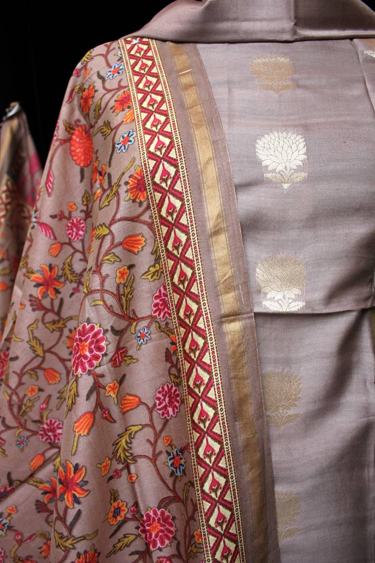 Mouse Color Zari Woven Soft Silk Unstitched Suit