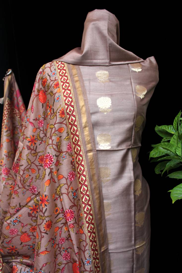 Mouse Color Zari Woven Soft Silk Unstitched Suit
