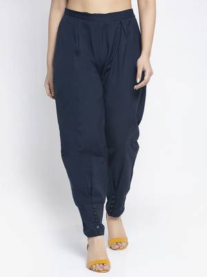 Navy-blue plain cotton trousers 1