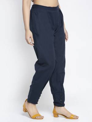 Navy-blue plain cotton trousers 2