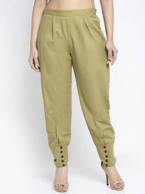 Olive plain cotton trousers 1