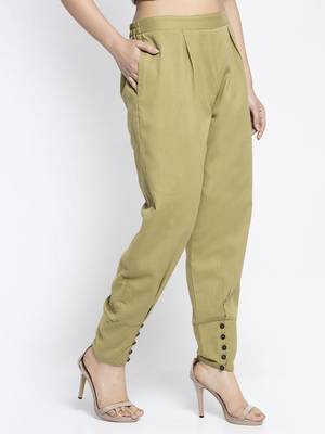 Olive plain cotton trousers 2