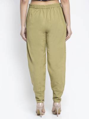 Olive plain cotton trousers 3