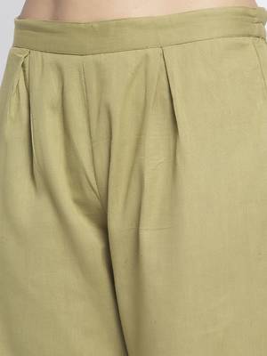 Olive plain cotton trousers 5