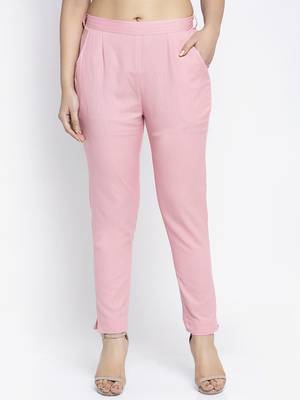 Pink plain cotton trousers 1