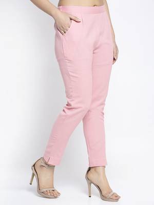 Pink plain cotton trousers 2