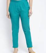 Sea-green plain cotton trousers