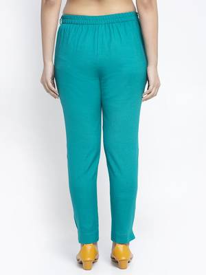 Sea-green plain cotton trousers 3