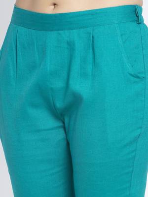 Sea-green plain cotton trousers 5