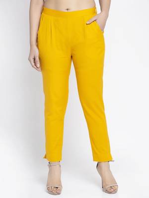 Mustard plain cotton trousers 1