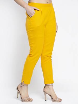 Mustard plain cotton trousers 2