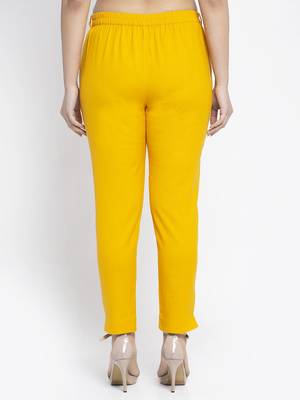 Mustard plain cotton trousers 3